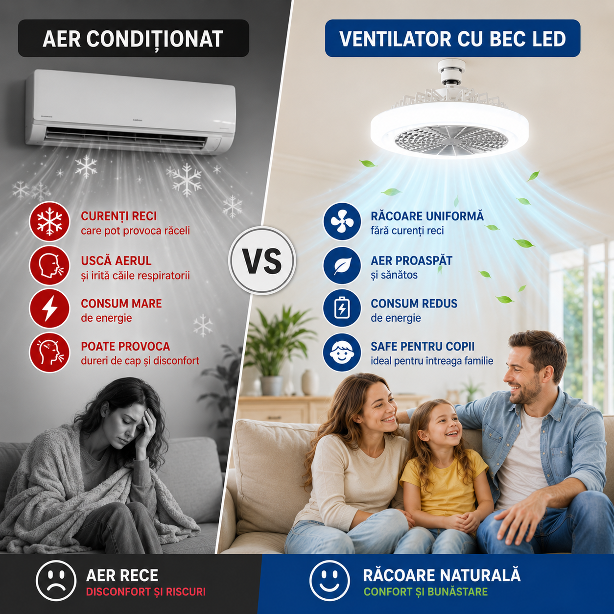 Ventilator cu bec Led 2 in 1