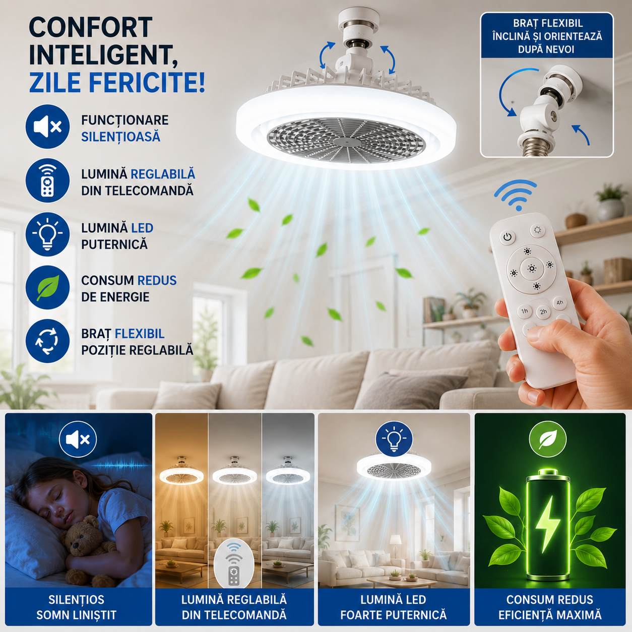 Ventilator cu bec Led 2 in 1