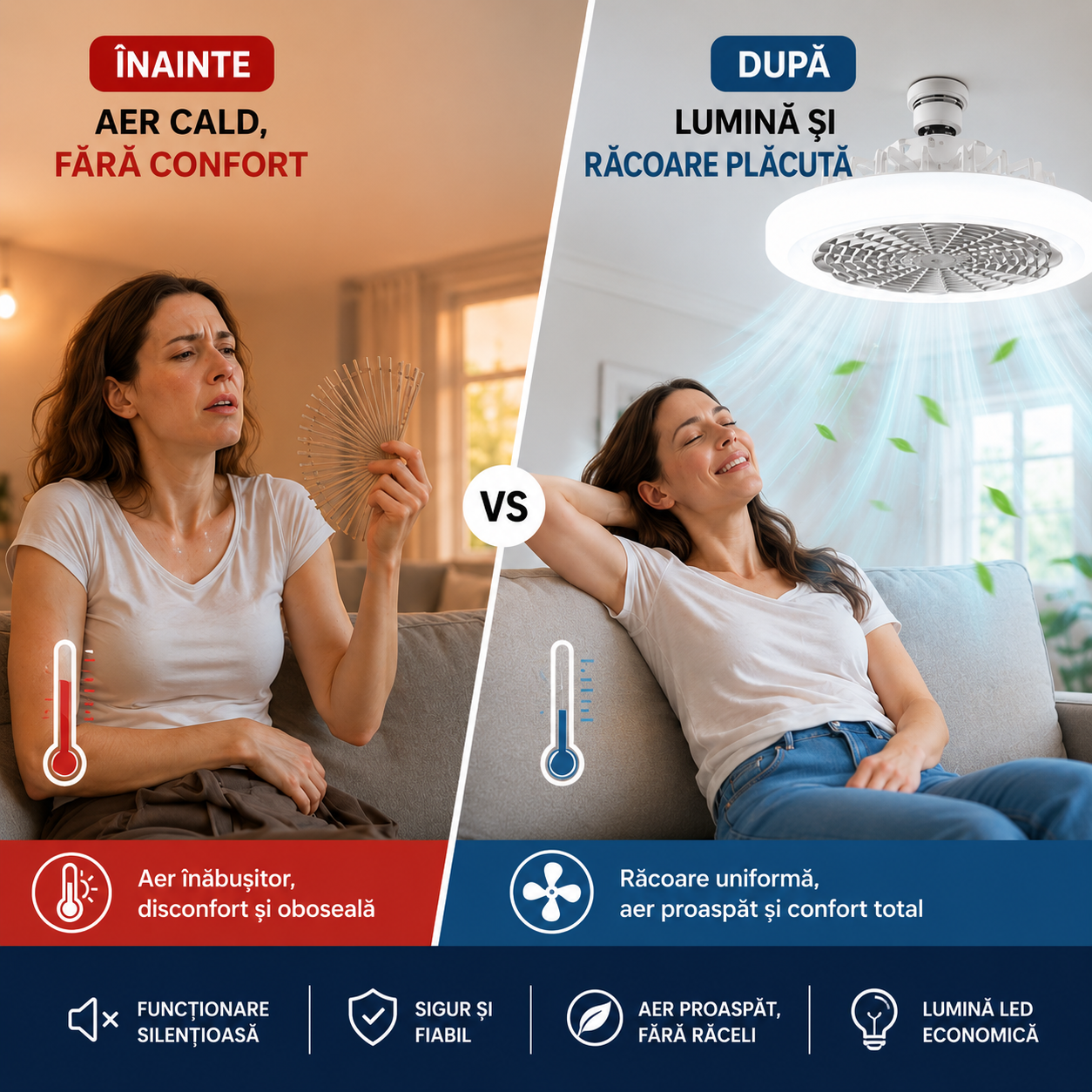Ventilator cu bec Led 2 in 1