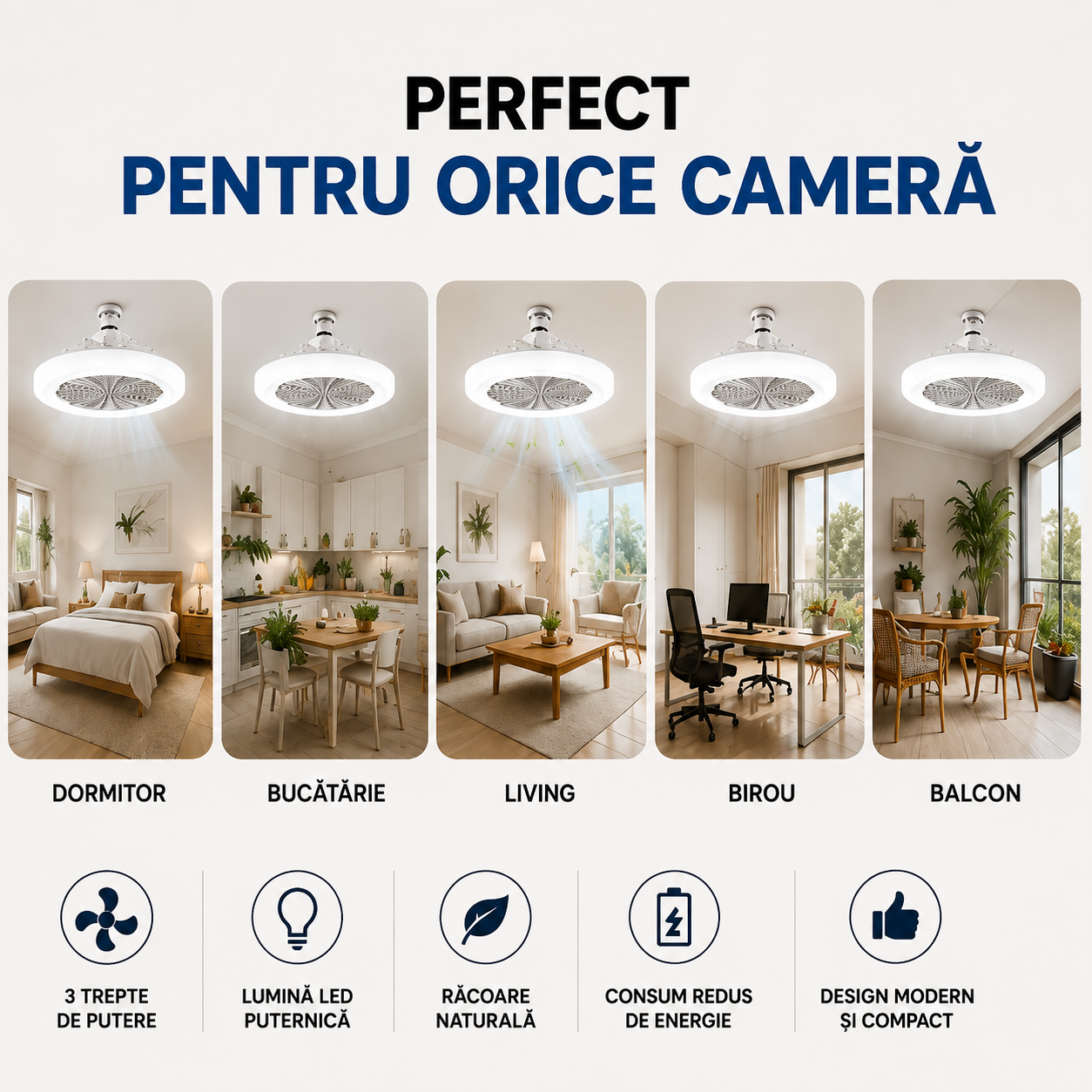 Ventilator cu bec Led 2 in 1