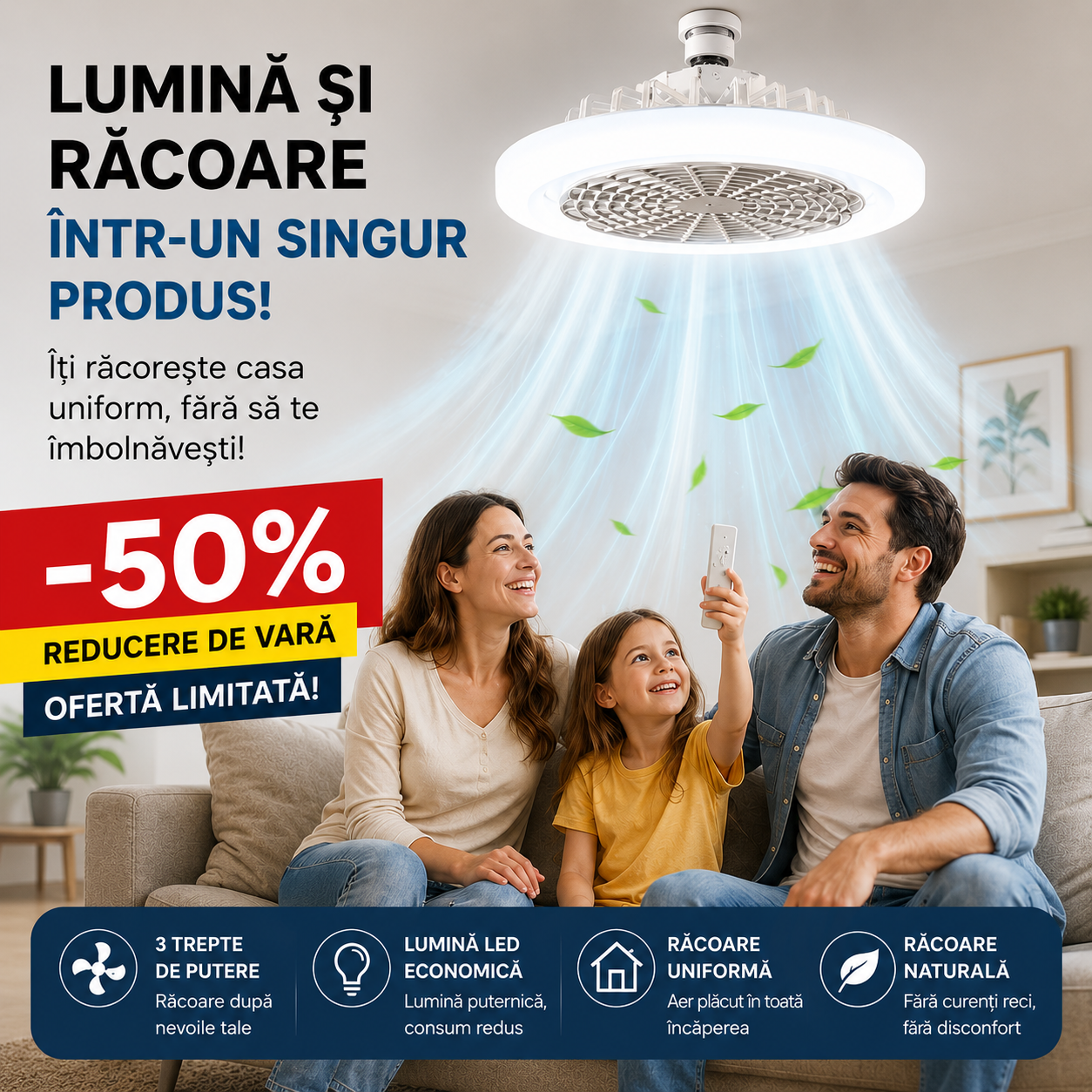Ventilator cu bec Led 2 in 1
